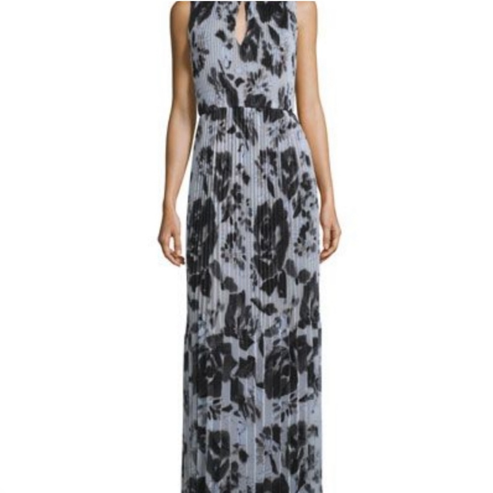 St John Women’s Designer Luxury Floral Pleated Sleeveless Maxi Dress Formal SZ 0